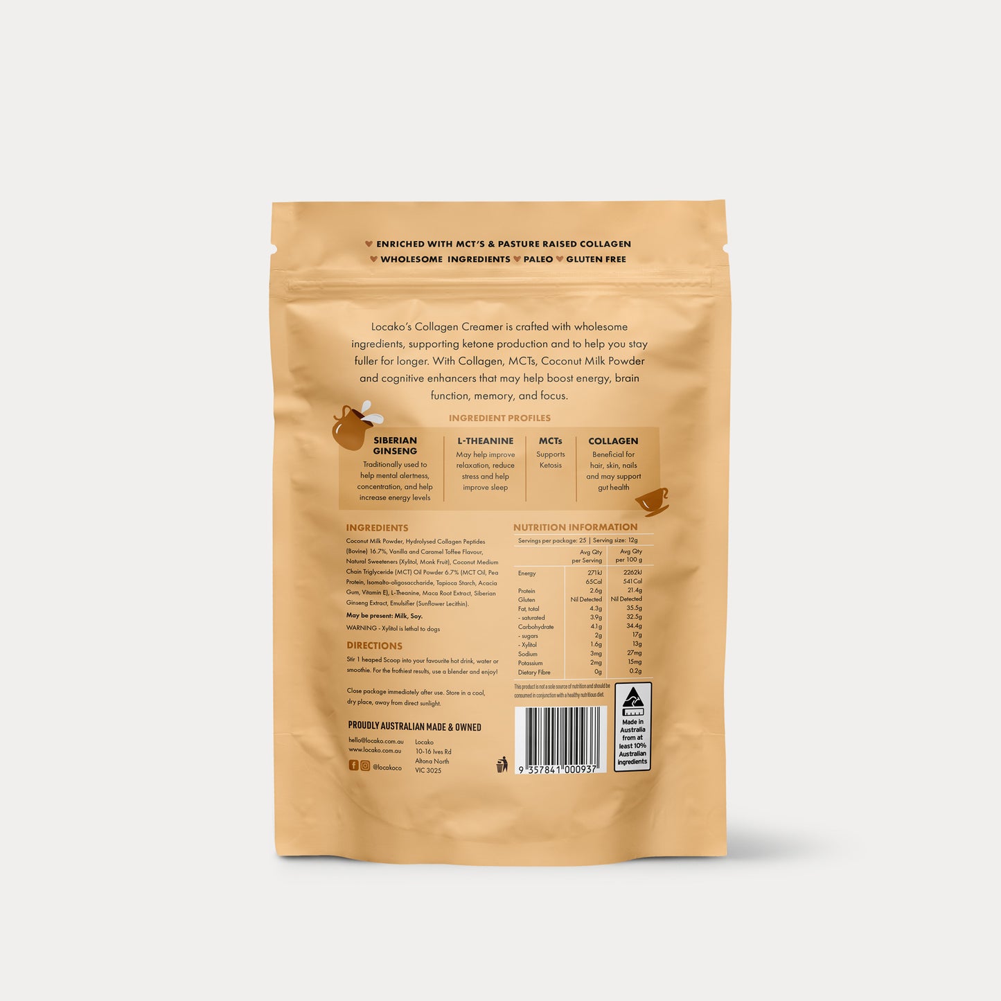 Collagen Creamer - Nootropic - Vanilla Toffee - Locako