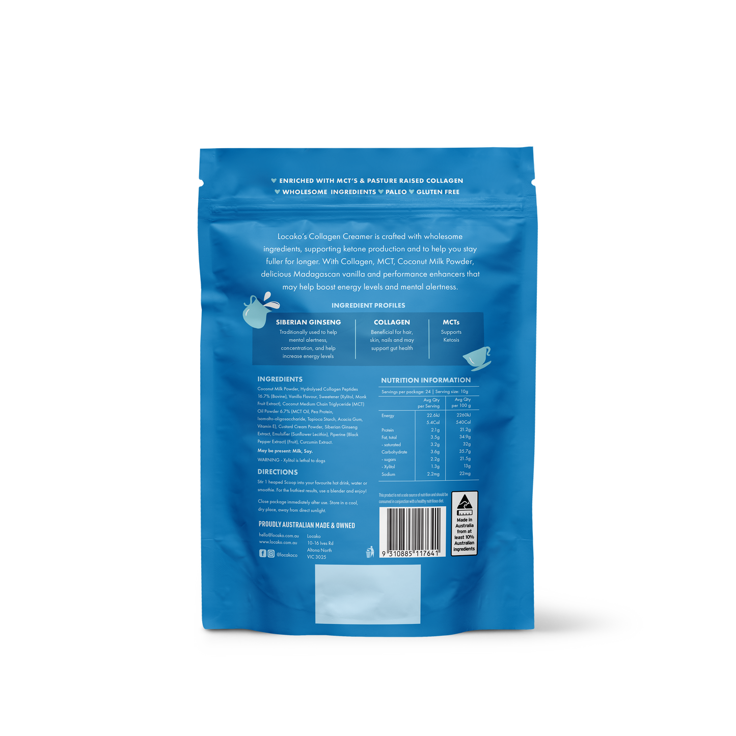 Collagen Creamer - Performance - Madagascan Vanilla 240g - Locako